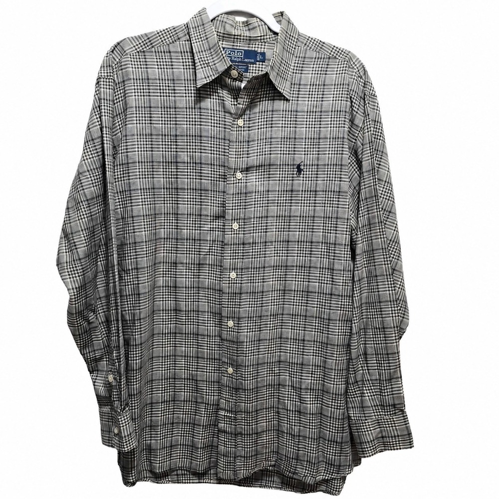 Polo Ralph Lauren Lowell Sport‎ Shirt Mens L  Black Tan Plaid Cotton Vintage